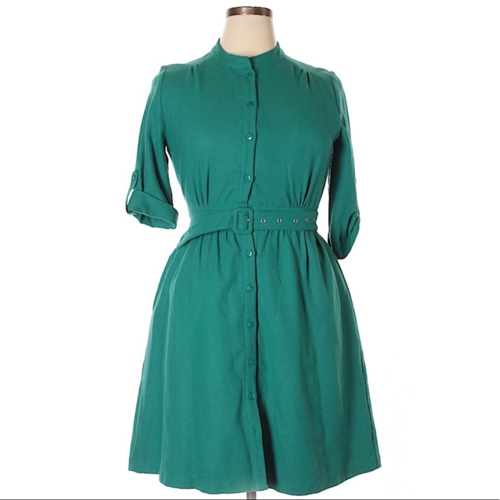 3/4 Sleeve Teal Button-Up Dress Sz S